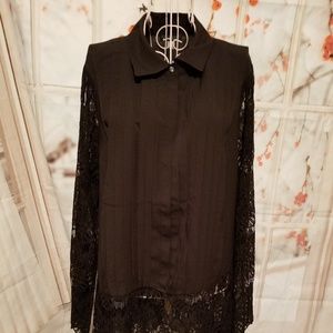 NWOT Black Tunic/Blouse With Lace Hem